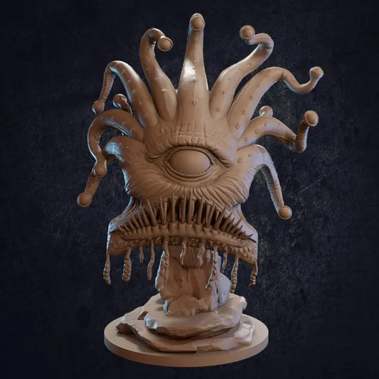 A detailed DnD miniature of a terrifying bioluminescent-eyed monster. The figure features glowing eyes that cast an eerie light, contrasting with the creature's dark, twisted body. With spindly limbs and alien features, the monster’s design is both grotesque and fascinating. Its bioluminescent gaze adds a sense of mystery and danger, making it an ideal figure for encounters with creatures of the deep or otherworldly beings in a tabletop RPG adventure.