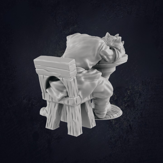 Human Drunkard at Table - The Print Tavern D&D RPG Miniature