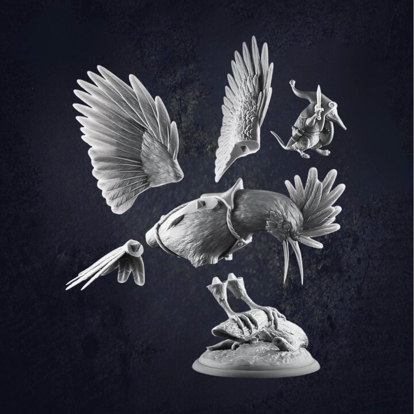 Hoopoe Mount and Shrew - The Print Tavern D&D RPG Miniature