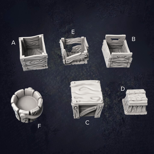 Kitchen Crates & Bucket - The Print Tavern D&D RPG Miniature