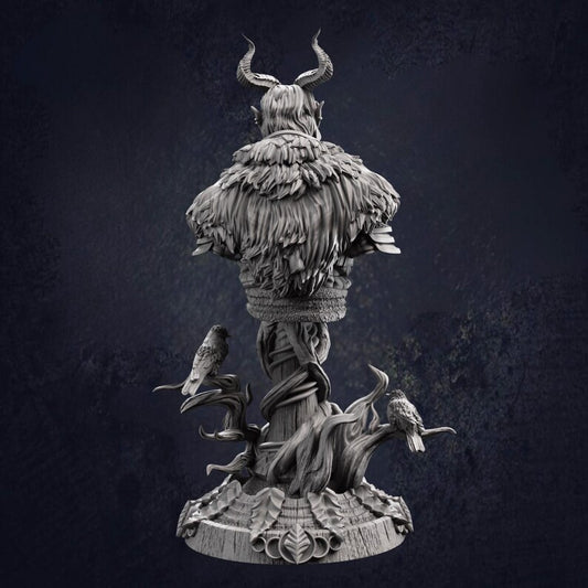 A rear view of a bust statue of the Infernal Forest Guardian by DM Stash