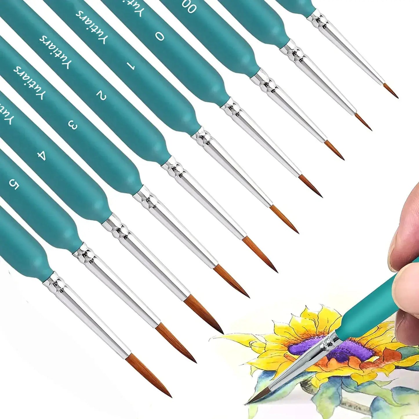 Paintbrushes with a teal green handle