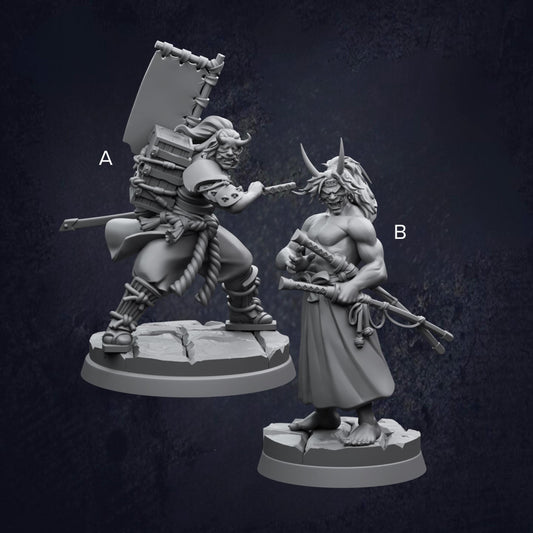 Pair of Katana Oni Samurai D&D RPG Miniatures - labelled for clarification