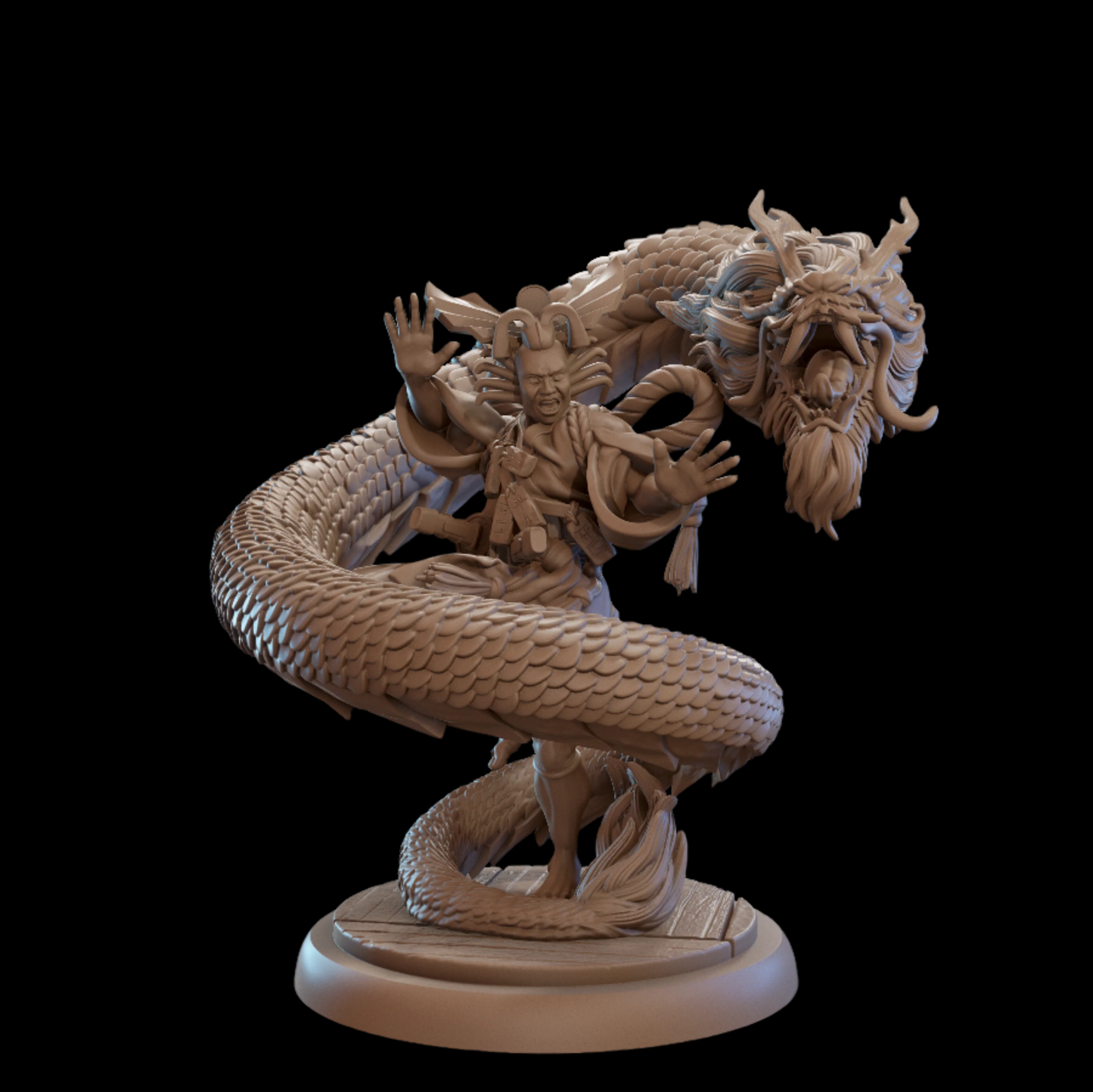 3d printed spiritfolk with dragon figure on a black background