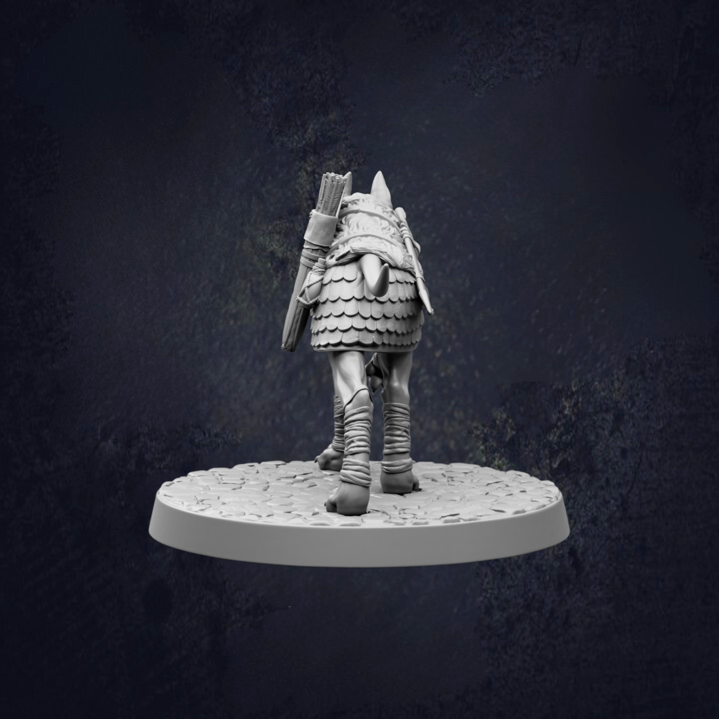 A statue of a person standing on a platform, wearing a helmet and holding a bow and arrow.