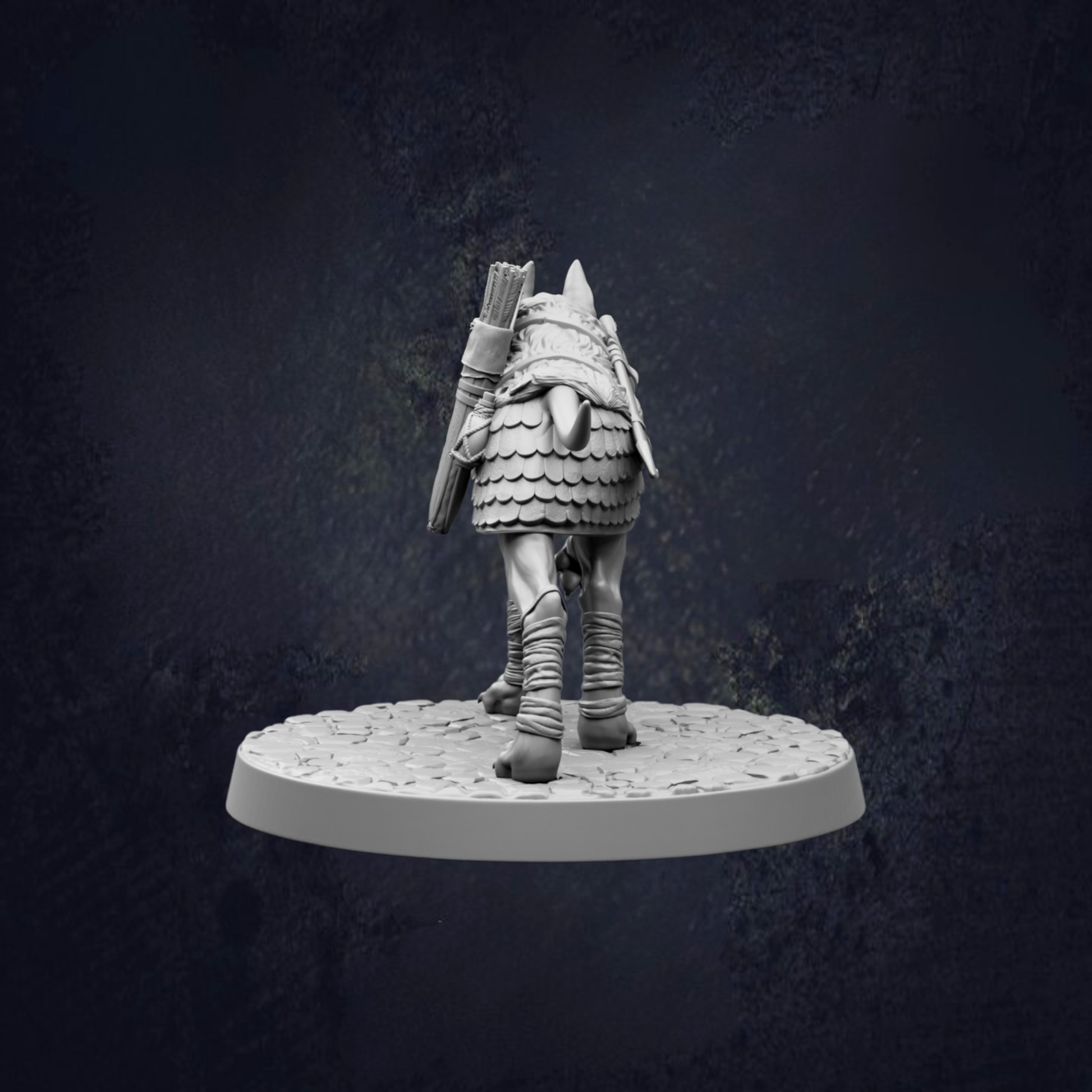 A statue of a person standing on a platform, wearing a helmet and holding a bow and arrow.