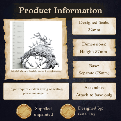 The image is a product information display featuring a model shown beside a ruler for reference. The model is designed to be used as a base for customizing the size or scaling. The display includes dimensions, assembly instructions, and information about the designer.