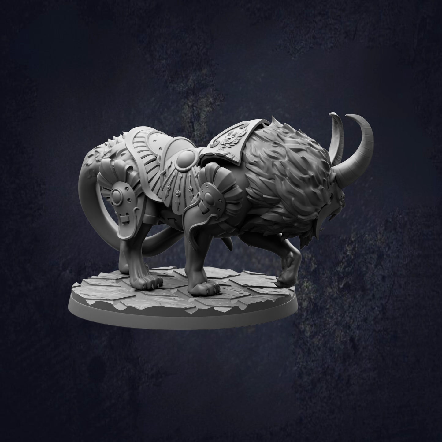 A detailed 3D model of a fantastical creature, possibly a mythical or magical being, with intricate armor and a fierce expression.
