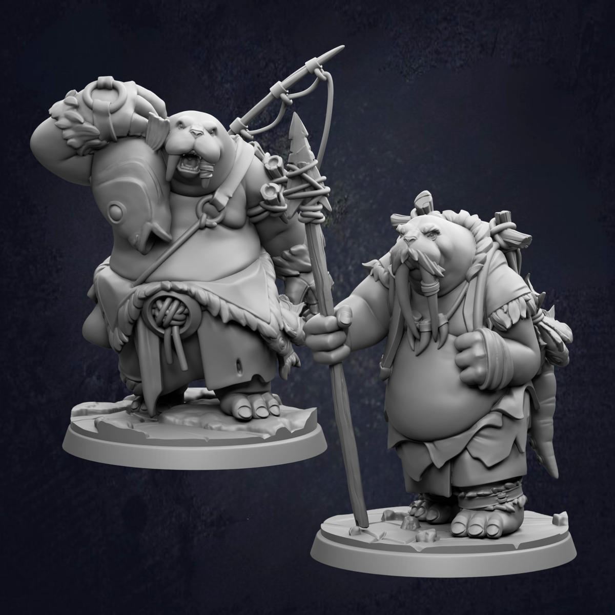 two large, detailed figurines of fantastical creatures, likely from a fantasy or science fiction setting.