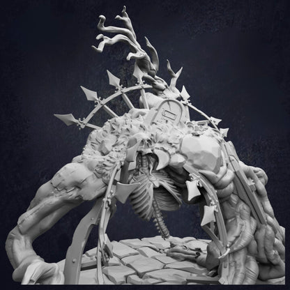 A detailed 3D rendering of a fantastical creature with an intricate, organic form and a skeletal structure.