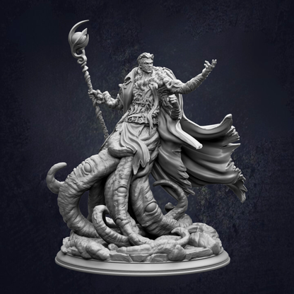 A detailed 3D model of a fantastical creature, possibly a mythical or magical being, with intricate details and flowing robes.