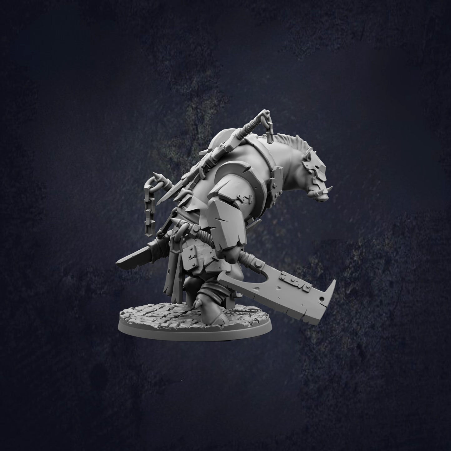 A 3D model of a warrior figure, likely a fantasy character, is shown in a dynamic pose with a sword and shield.