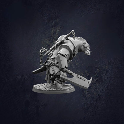 A 3D model of a warrior figure, likely a fantasy character, is shown in a dynamic pose with a sword and shield.