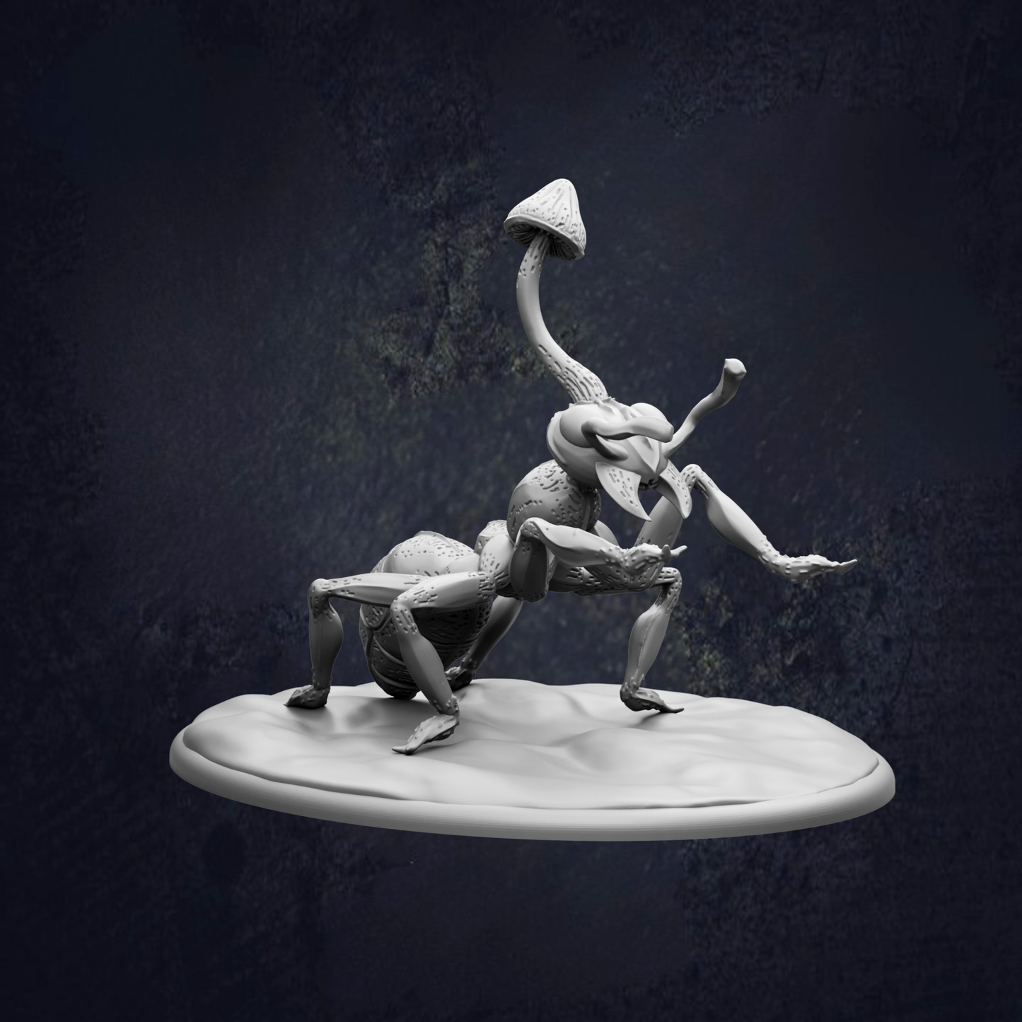 A 3D model of a large insect, possibly a dragonfly or a beetle, with a mushroom-like shape on its head.