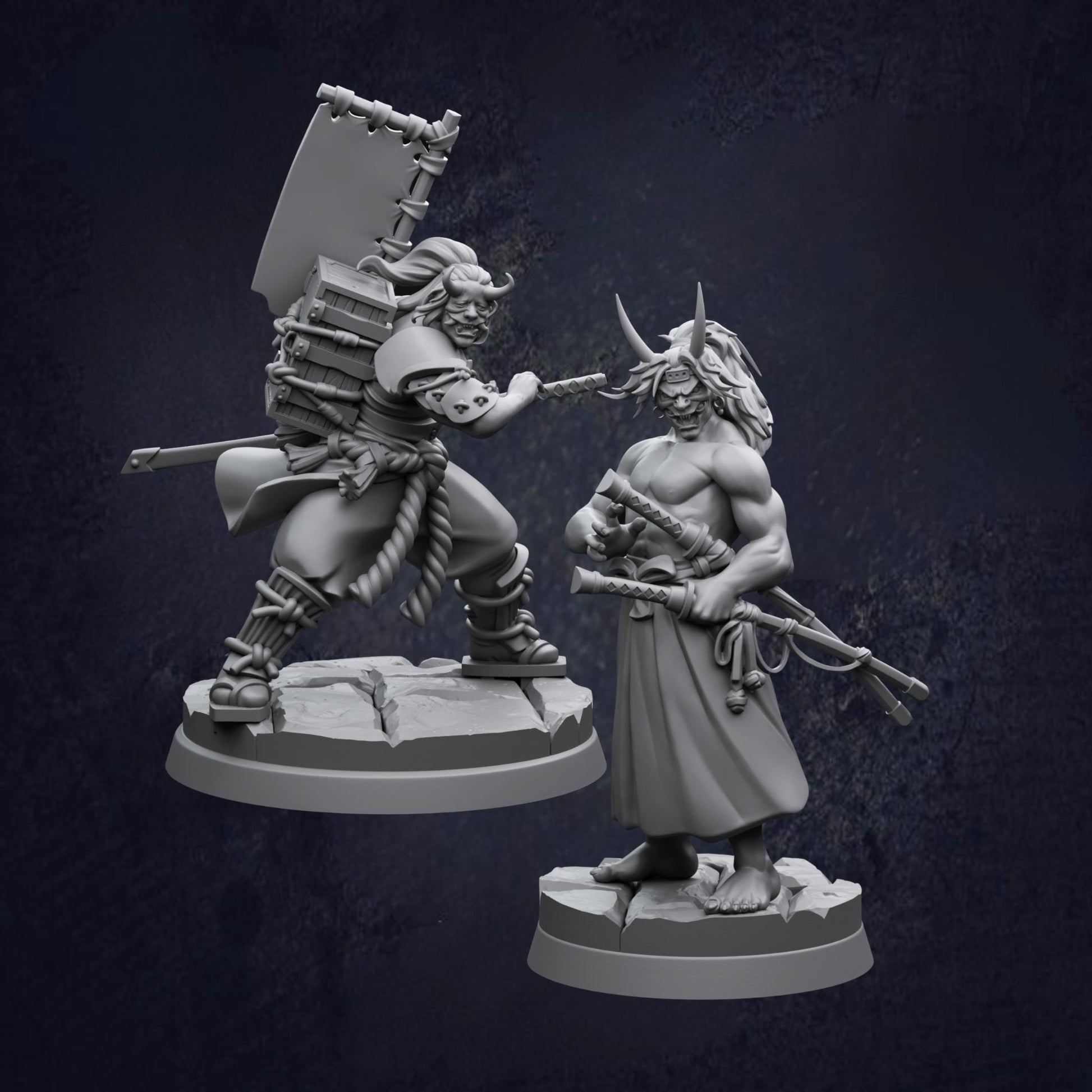 Pair of Katana Oni Samurai D&D RPG Miniatures