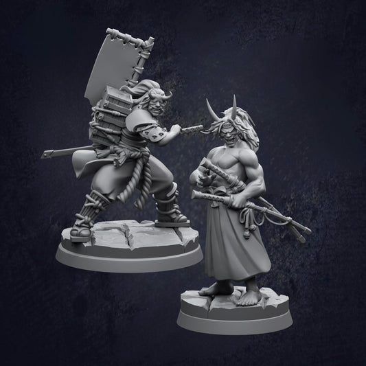 Pair of Katana Oni Samurai D&D RPG Miniatures