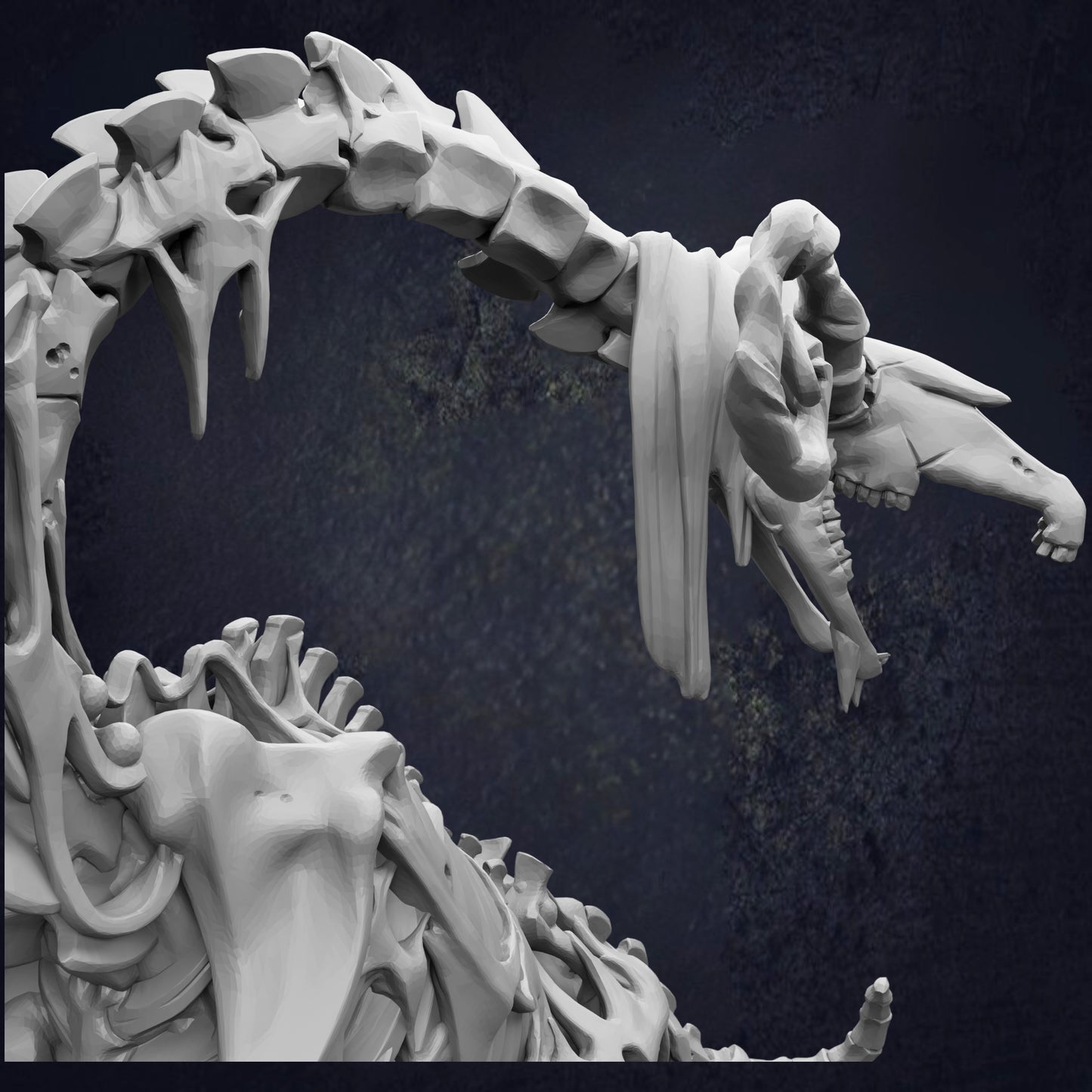 A detailed 3D rendering of a dragon's skeletal structure, with intricate details and textures.