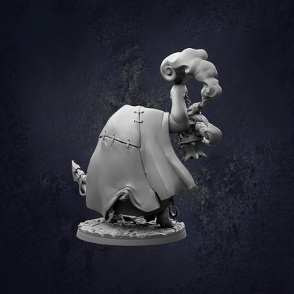 A 3D model of a fantastical creature, possibly a dragon or serpent, with a flowing, draped cloak and a large, curled object in its mouth.