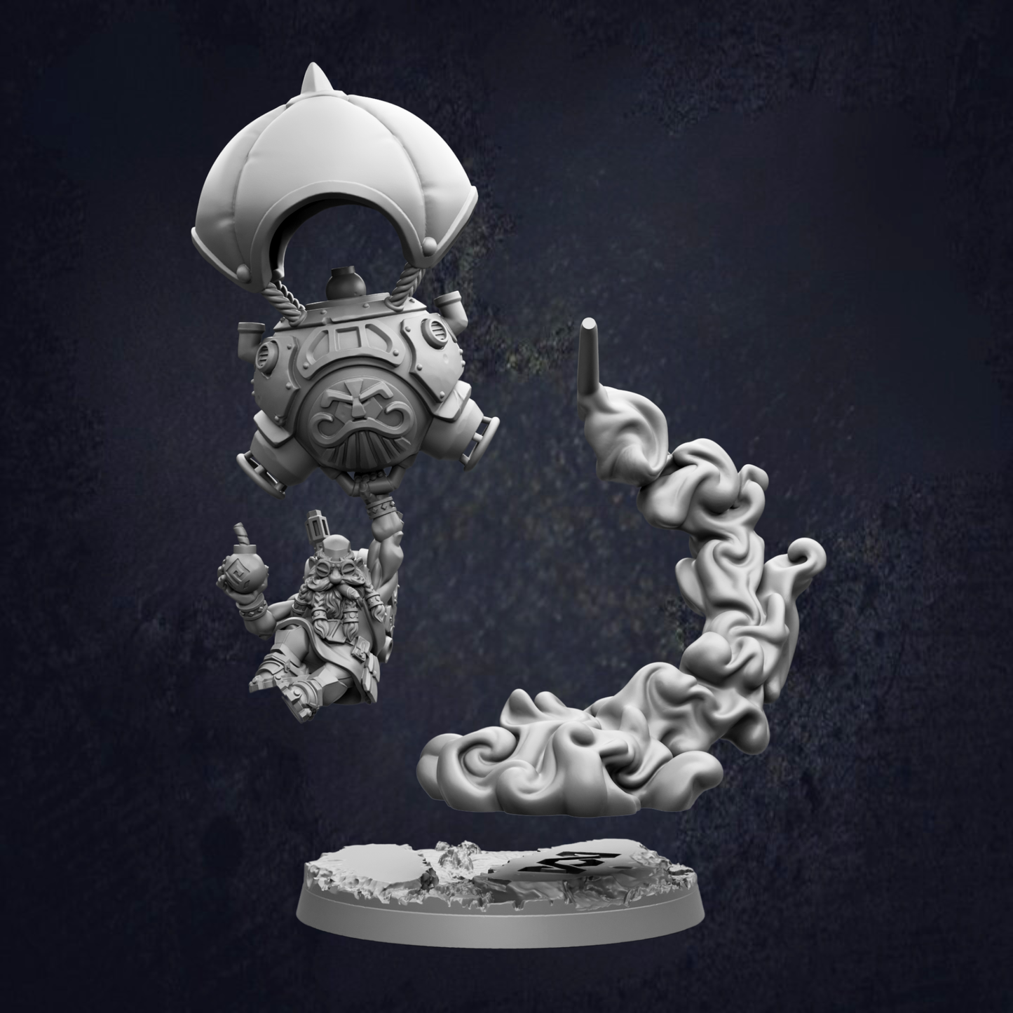A 3D rendering of a fantastical creature with a large, dome-shaped head and a smaller, cylindrical body, floating in the air against a dark background.
