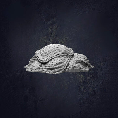 A 3D rendering of a brick wall or structure, with a dark background.