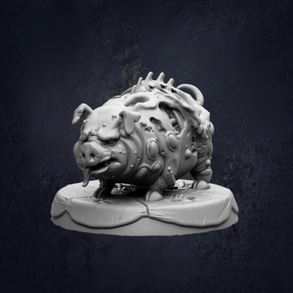 A 3D rendering of a fantastical, monstrous creature resembling a pig with an elongated body, sharp teeth, and a large head.