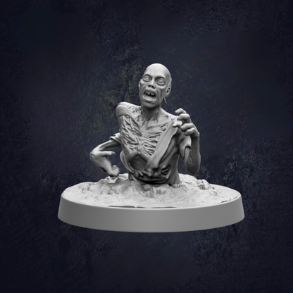 A 3D rendering of a zombie-like creature with a twisted, distorted body and a menacing expression, sitting on a platform against a dark background.