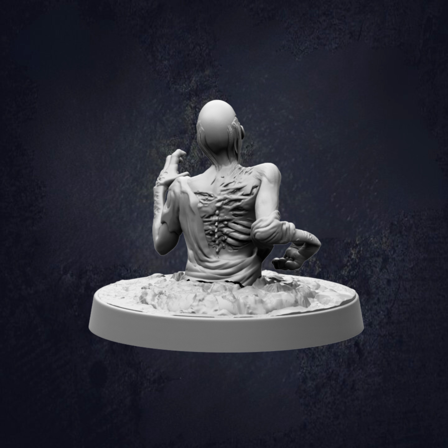 A 3D rendering of a skeletal figure in a dark, moody setting.
