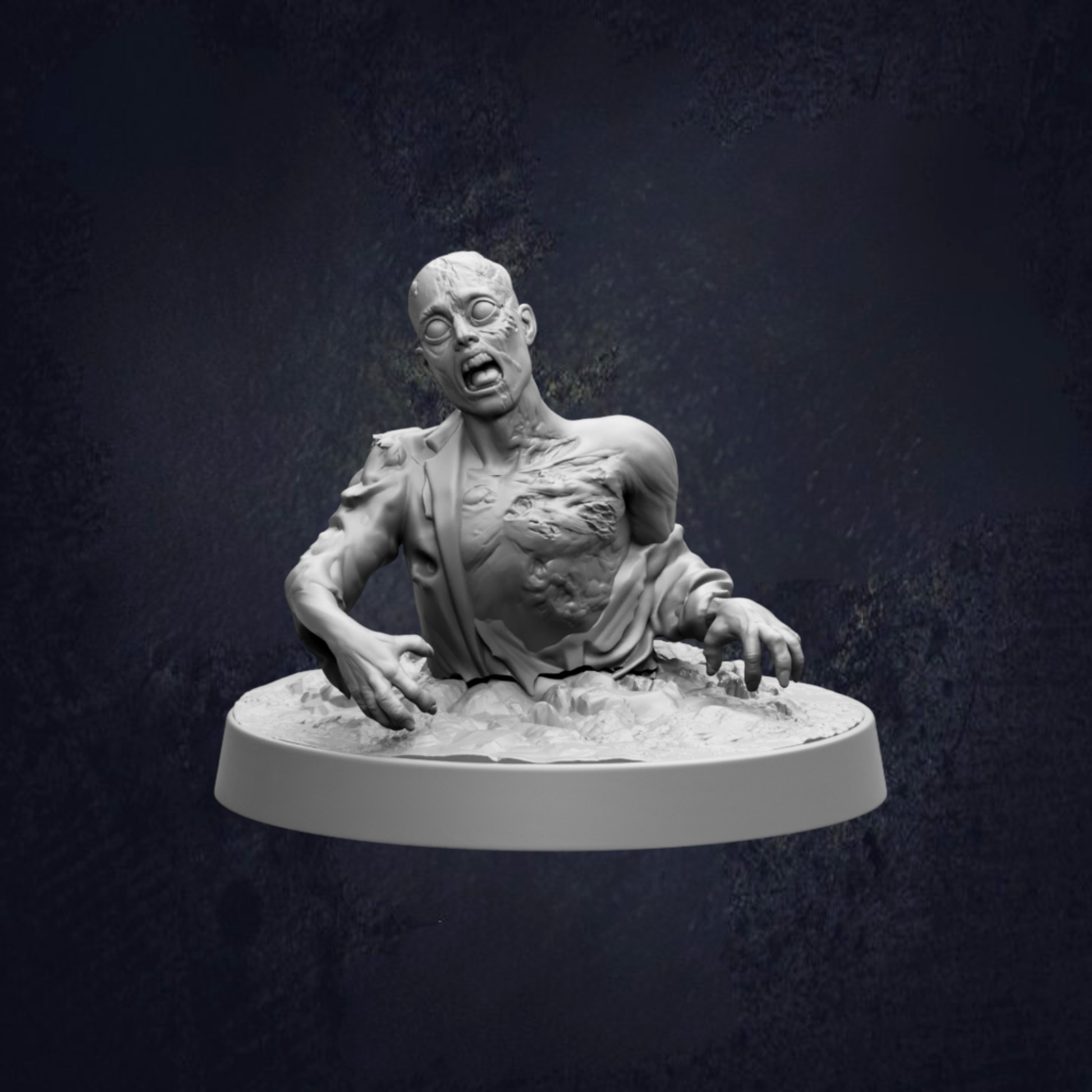 A 3D rendering of a zombie-like figure with a distressed expression, appearing to be in a distressed or distressed pose.