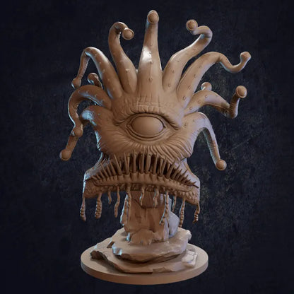 A detailed DnD miniature of a terrifying bioluminescent-eyed monster. The figure features glowing eyes that cast an eerie light, contrasting with the creature's dark, twisted body. With spindly limbs and alien features, the monster’s design is both grotesque and fascinating. Its bioluminescent gaze adds a sense of mystery and danger, making it an ideal figure for encounters with creatures of the deep or otherworldly beings in a tabletop RPG adventure.