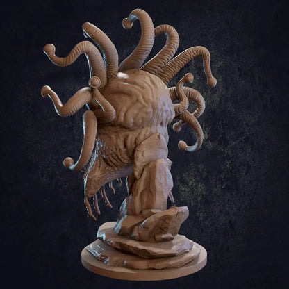 A detailed DnD miniature of a bioluminescent-eyed monster, showcasing a terrifying and grotesque creature. Its body is adorned with dark, jagged features, and the glowing eyes cast an ominous light. The monster’s form is alien, with tentacle-like appendages or spindly limbs, enhancing its unnatural and sinister nature. The figure's design suggests a deep, alien intelligence, making it ideal for encounters with otherworldly beings or dark magic.