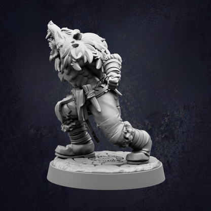 A detailed 3D model of a fierce-looking warrior figure, likely a Viking warrior, standing on a platform and appearing ready for battle.
