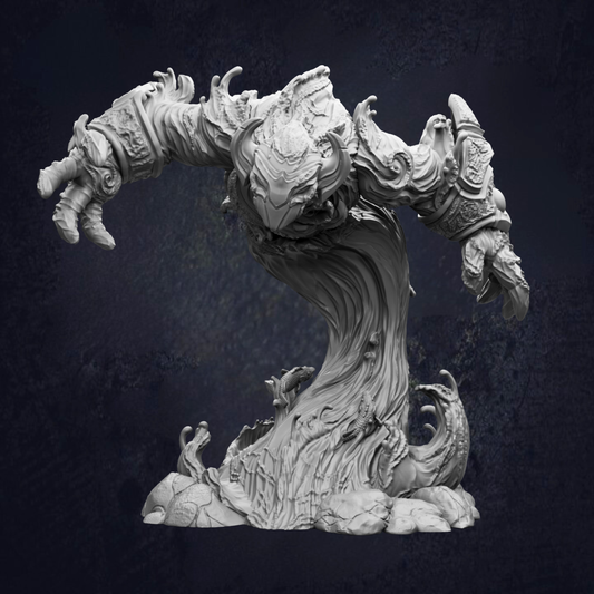 A detailed, intricate sculpture of a fantastical creature with a large, imposing body and intricate, flowing features.