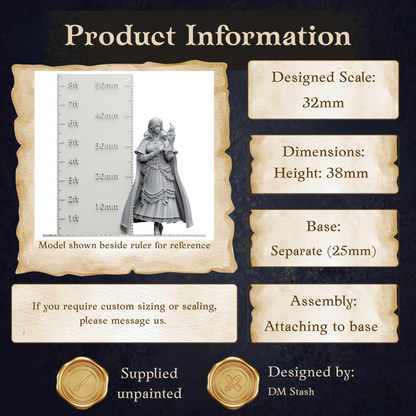 The image is a product information graphic that provides details about a model, including its dimensions, base, and assembly instructions.