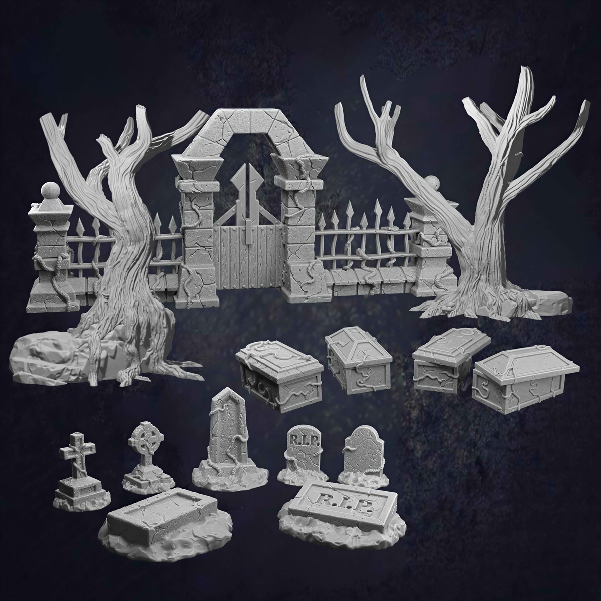 Graveyard Themed Terrain Set  ideal for Dungeons and Dragons, Pathfinder, Wargaming, Tabletop Games