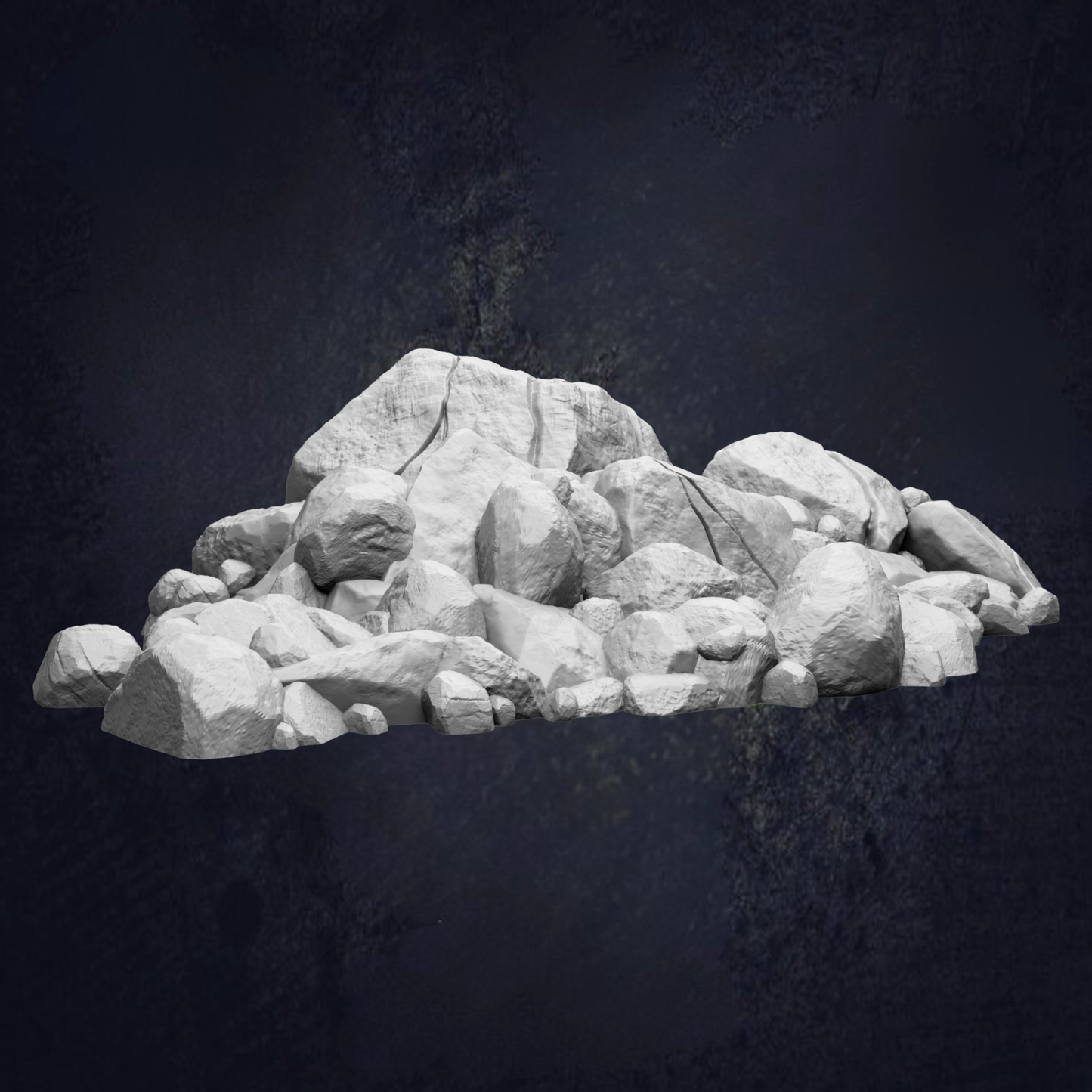 A pile of large, jagged rocks against a dark background.