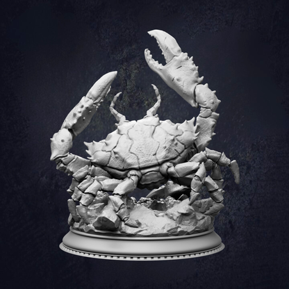 A detailed 3D model of a crab with its claws extended, set against a dark background.