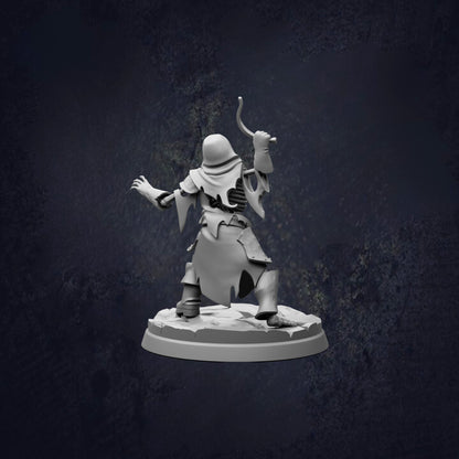A 3D model of a character with a sword and shield, standing on a base and facing away from the camera.