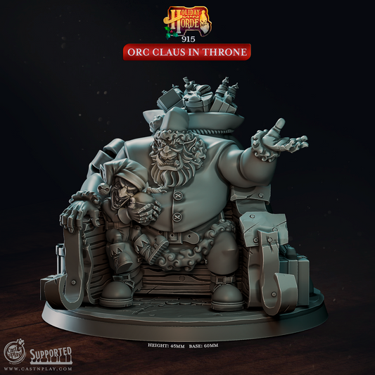 Orc Claus on Throne - The Print Tavern D&D RPG Miniature