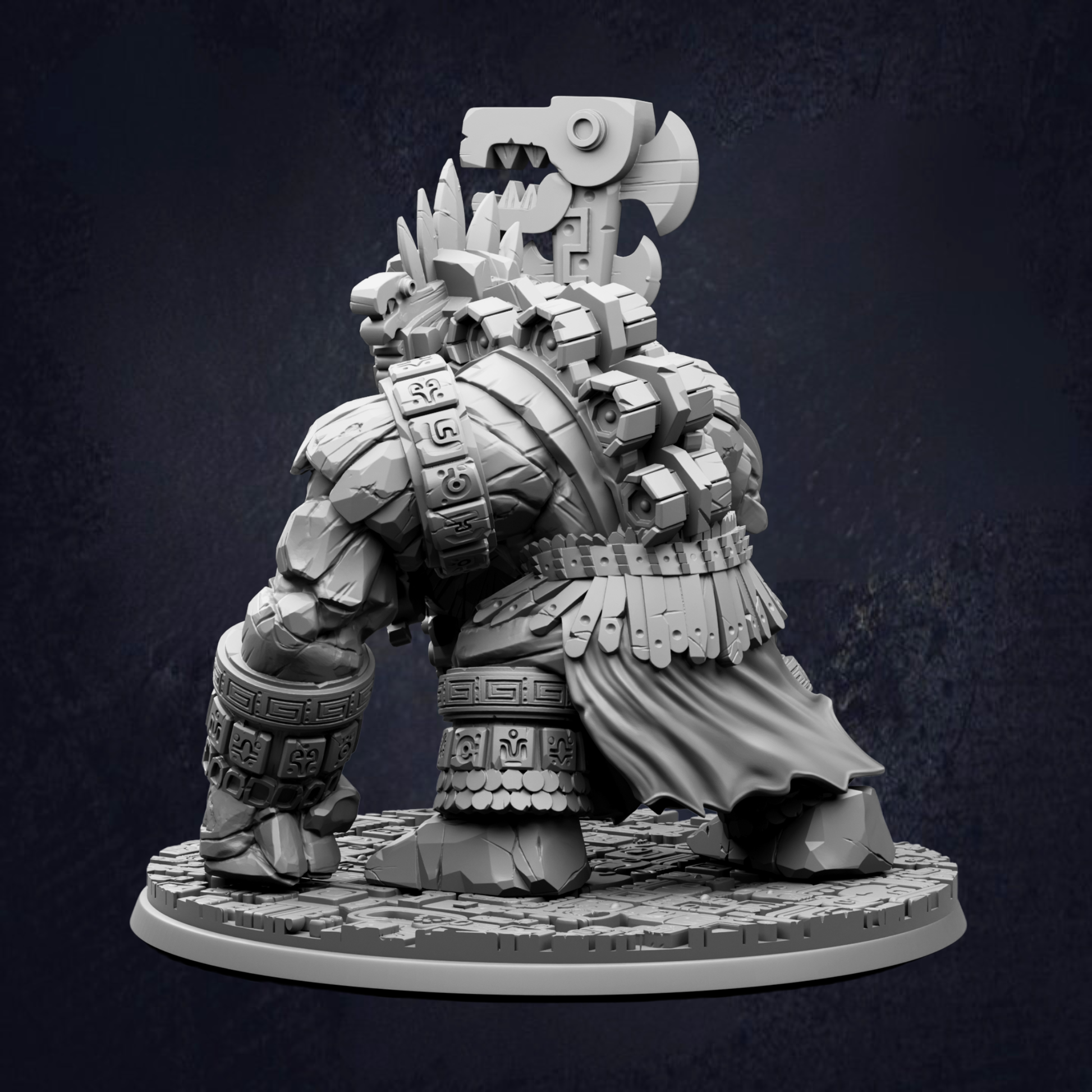 A detailed 3D model of a fantastical creature, possibly a dragon or monster, with intricate armor and weapons.