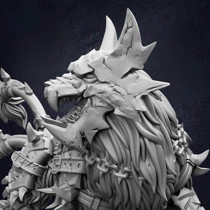 A detailed 3D rendering of a fierce-looking creature with sharp teeth and claws, set against a dark background.