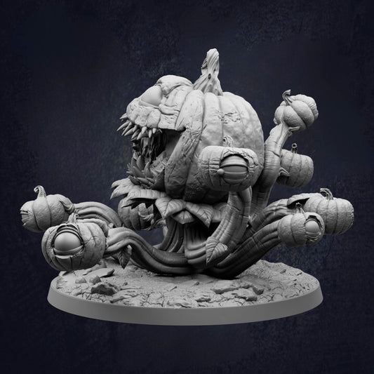 A detailed, 3D rendering of a fantastical creature resembling a pumpkin or pumpkin-like being, with intricate textures and features.