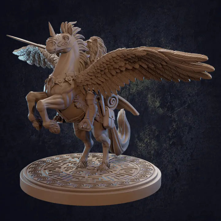 Armoured Pegasus Thunderclap with Leonin Rider  - The Print Tavern DnD RPG Resin Miniature