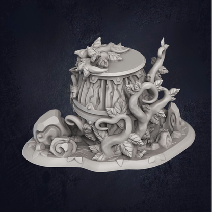 Overgrown Barrel & Chest - The Print Tavern D&D RPG Miniature