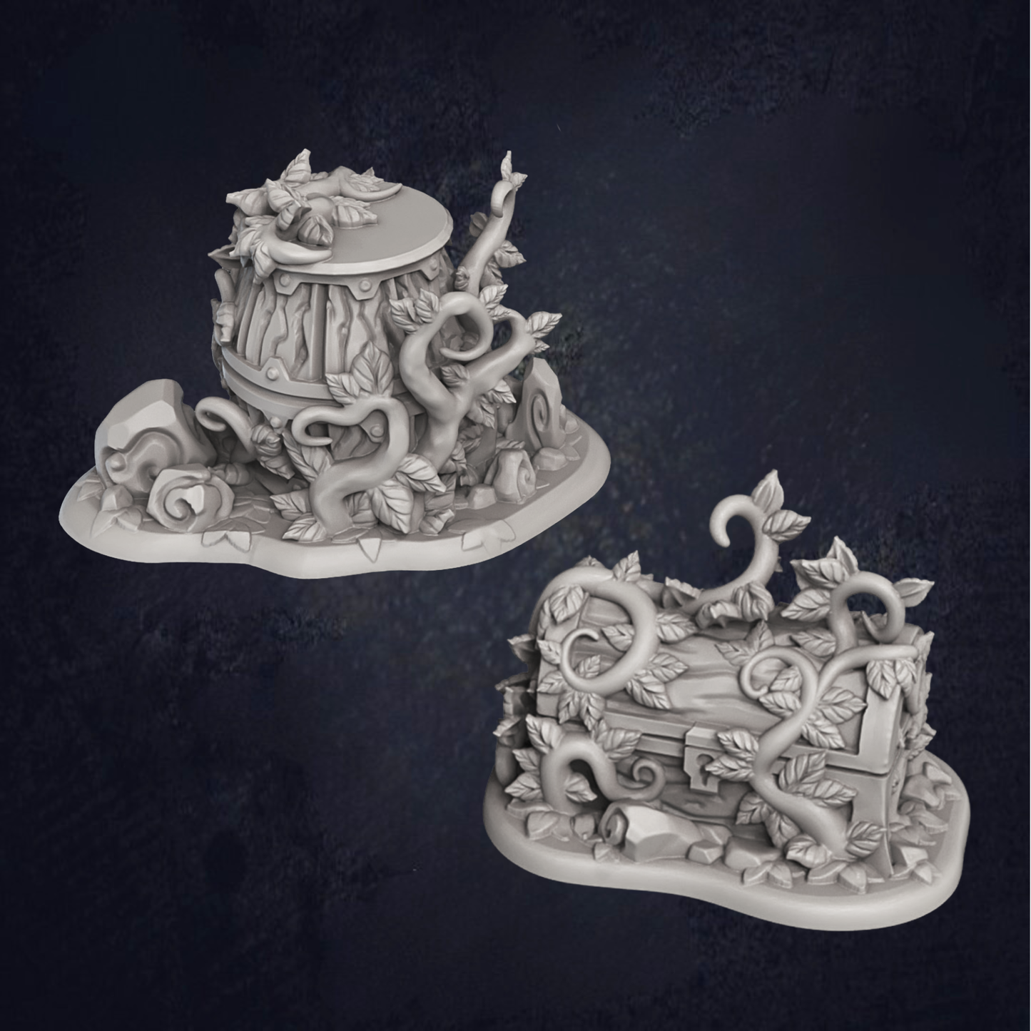 Overgrown Barrel & Chest - The Print Tavern D&D RPG Miniature