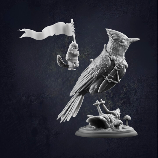 Blue Jay with Chipmunk Rider - The Print Tavern D&D RPG Miniature