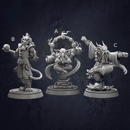 A group of Zen Master Monks displaying different stances, styles and races including Tiger, Goblin and Dragonborn