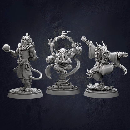 A group of Zen Master Monks displaying different stances, styles and races including Tiger, Goblin and Dragonborn