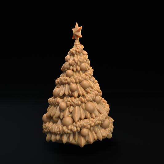 3D-printed Christmas tree model on a black background