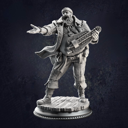 Bossman Bill, your pirates favourite bard with his hurdy-gurdy singing away, keeping moral stable while sailing the high seas.