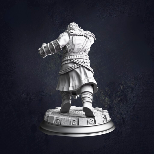 The back view of a dark dwarf pugilist, monk fighter